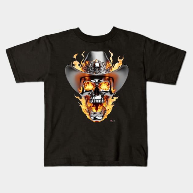 Flaming Skull Cowboy by focusln Kids T-Shirt by Darn Doggie Club by focusln